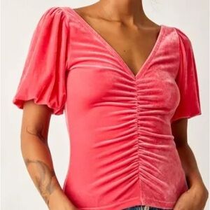 Free People Coral Velvet Blouse